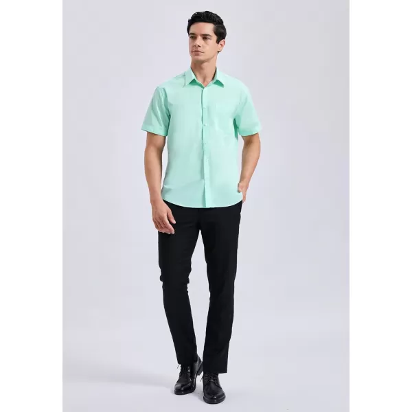 HISDERN Mens Dress Shirts Short Sleeve Regular Fit Casual Button Down Shirt Inner Contrast Business Formal Pocket Shirt
