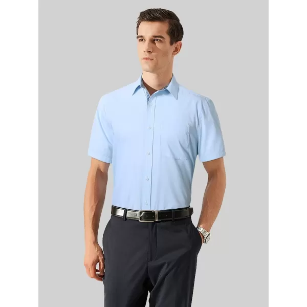 HISDERN Mens Dress Shirts Short Sleeve Regular Fit Casual Button Down Shirt Inner Contrast Business Formal Pocket Shirt
