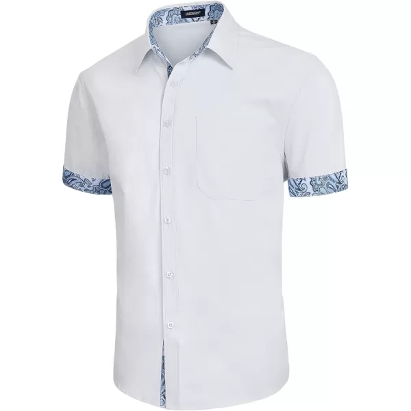 HISDERN Mens Dress Shirts Short Sleeve Regular Fit Casual Button Down Shirt Inner Contrast Business Formal Pocket Shirt