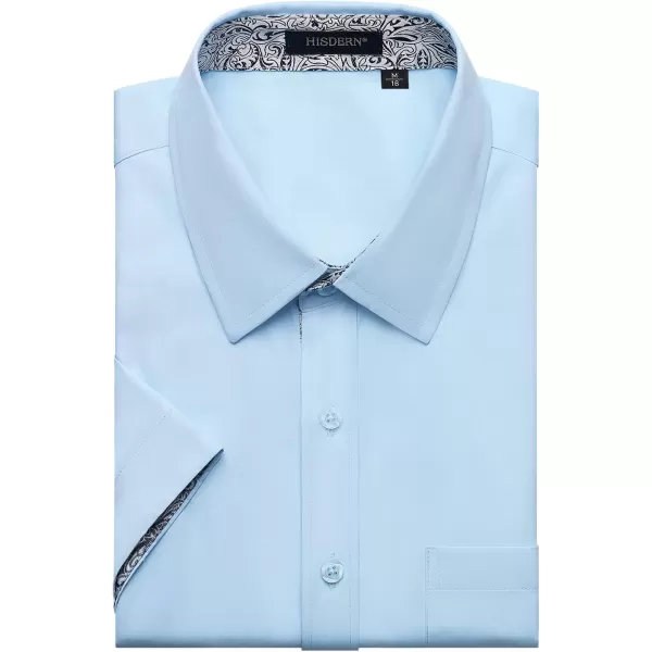 HISDERN Mens Dress Shirts Short Sleeve Regular Fit Casual Button Down Shirt Inner Contrast Business Formal Pocket Shirt