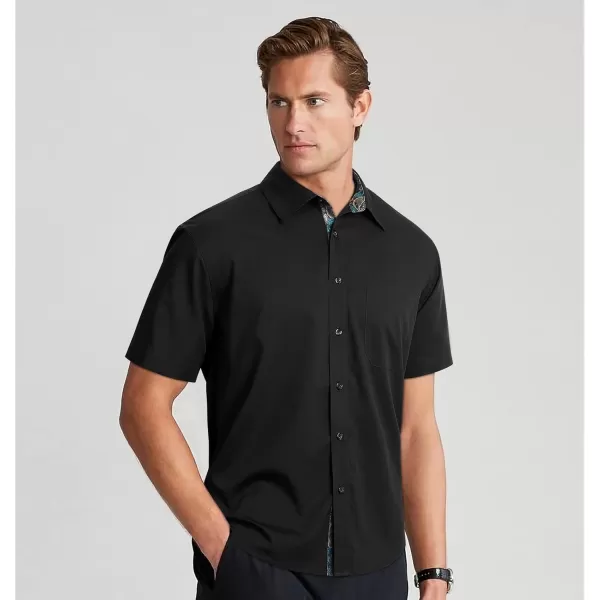 HISDERN Mens Dress Shirts Short Sleeve Regular Fit Casual Button Down Shirt Inner Contrast Business Formal Pocket Shirt