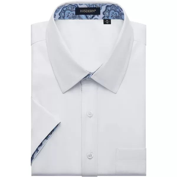 HISDERN Mens Dress Shirts Short Sleeve Regular Fit Casual Button Down Shirt Inner Contrast Business Formal Pocket Shirt