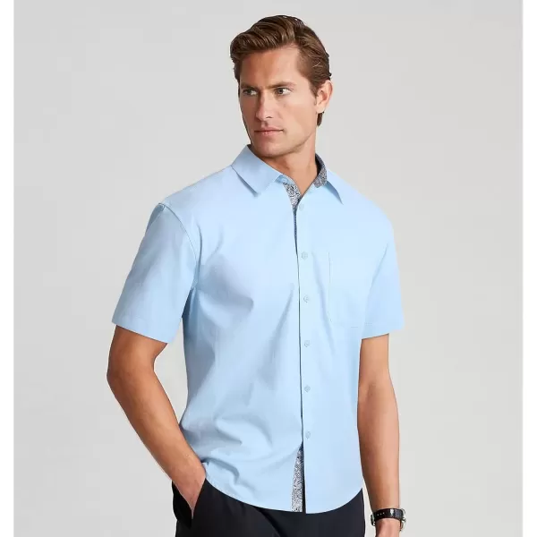 HISDERN Mens Dress Shirts Short Sleeve Regular Fit Casual Button Down Shirt Inner Contrast Business Formal Pocket Shirt
