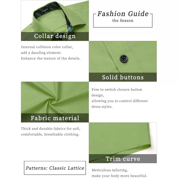 HISDERN Mens Dress Shirts Short Sleeve Regular Fit Casual Button Down Shirt Inner Contrast Business Formal Pocket Shirt