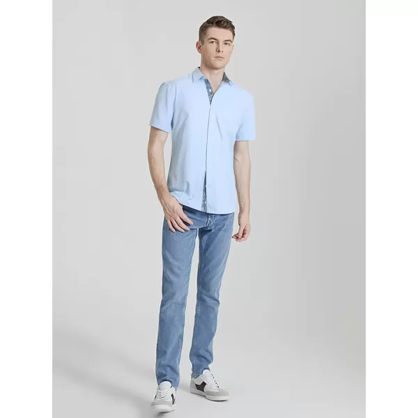 HISDERN Mens Dress Shirts Short Sleeve Regular Fit Casual Button Down Shirt Inner Contrast Business Formal Pocket Shirt