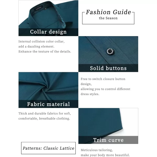 HISDERN Mens Dress Shirts Short Sleeve Regular Fit Casual Button Down Shirt Inner Contrast Business Formal Pocket Shirt