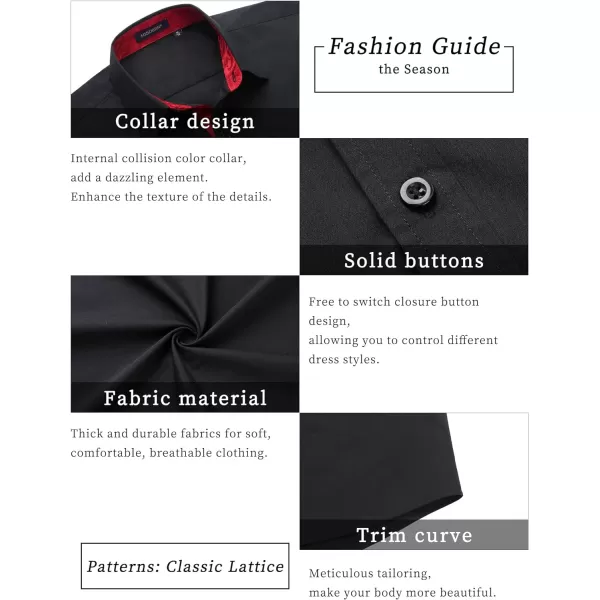 HISDERN Mens Dress Shirts Short Sleeve Regular Fit Casual Button Down Shirt Inner Contrast Business Formal Pocket Shirt