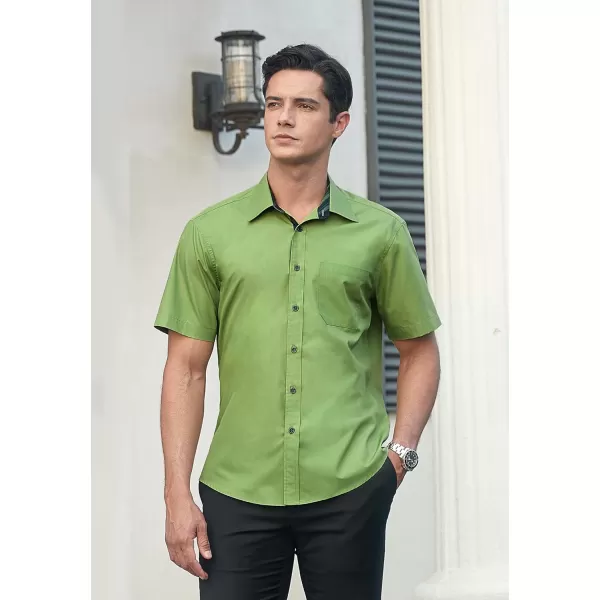 HISDERN Mens Dress Shirts Short Sleeve Regular Fit Casual Button Down Shirt Inner Contrast Business Formal Pocket Shirt