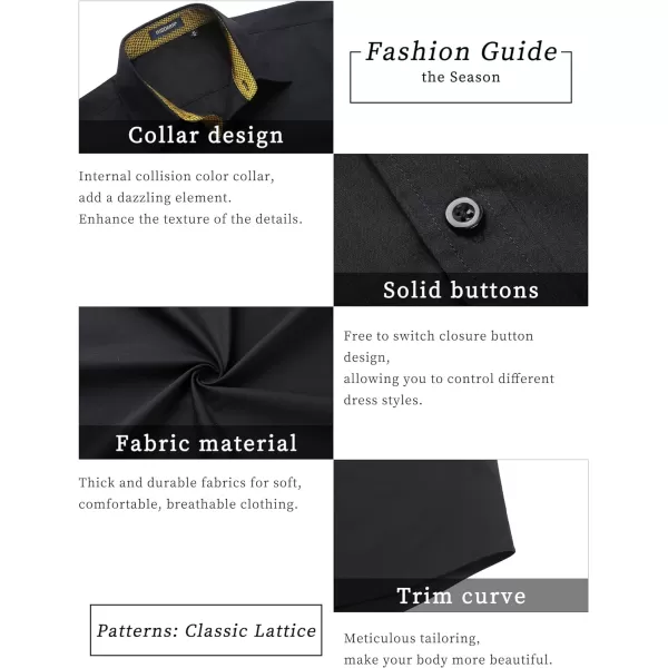 HISDERN Mens Dress Shirts Short Sleeve Regular Fit Casual Button Down Shirt Inner Contrast Business Formal Pocket Shirt