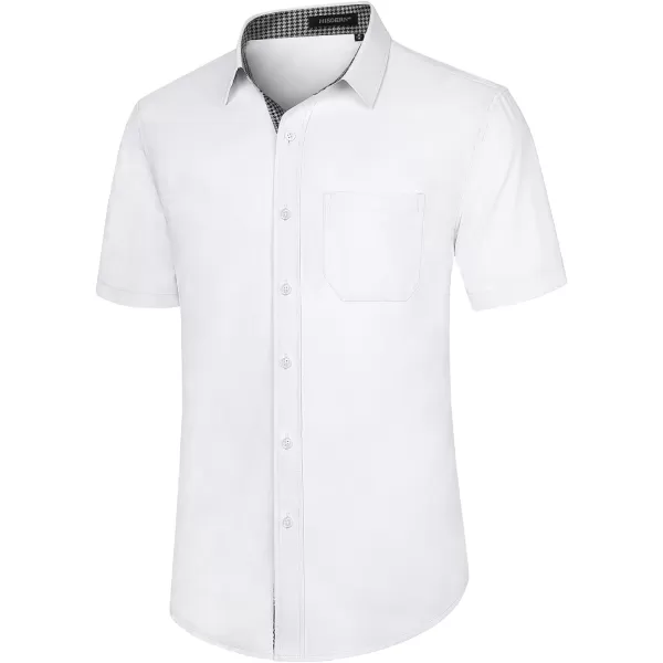 HISDERN Mens Dress Shirts Short Sleeve Regular Fit Casual Button Down Shirt Inner Contrast Business Formal Pocket Shirt