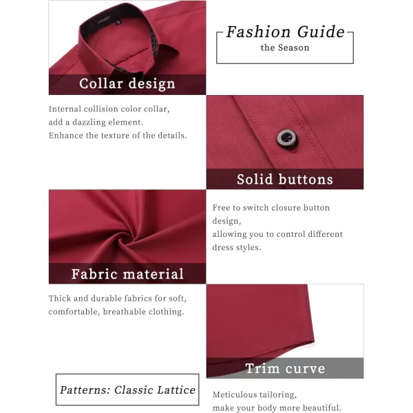 HISDERN Mens Dress Shirts Short Sleeve Regular Fit Casual Button Down Shirt Inner Contrast Business Formal Pocket Shirt