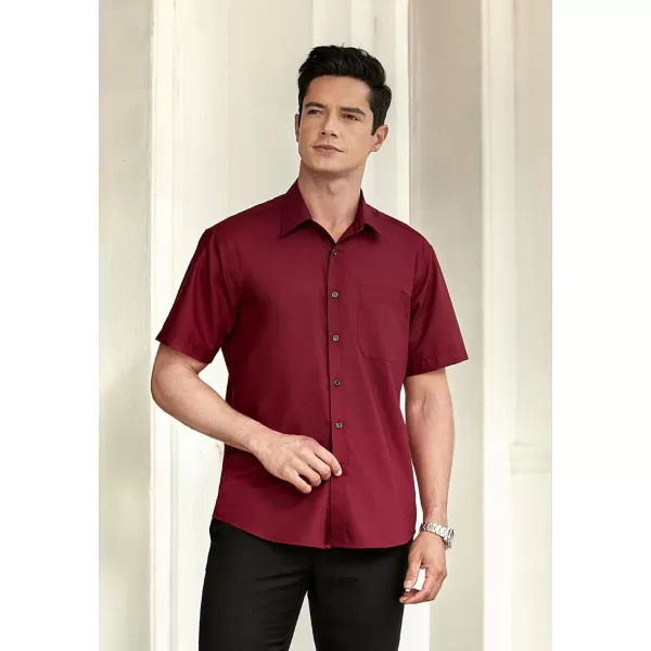 HISDERN Mens Dress Shirts Short Sleeve Regular Fit Casual Button Down Shirt Inner Contrast Business Formal Pocket Shirt
