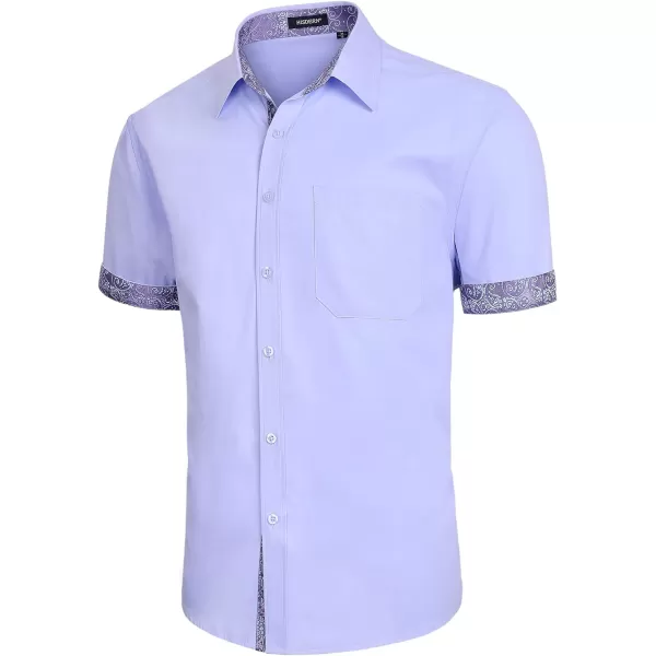 HISDERN Mens Dress Shirts Short Sleeve Regular Fit Casual Button Down Shirt Inner Contrast Business Formal Pocket Shirt