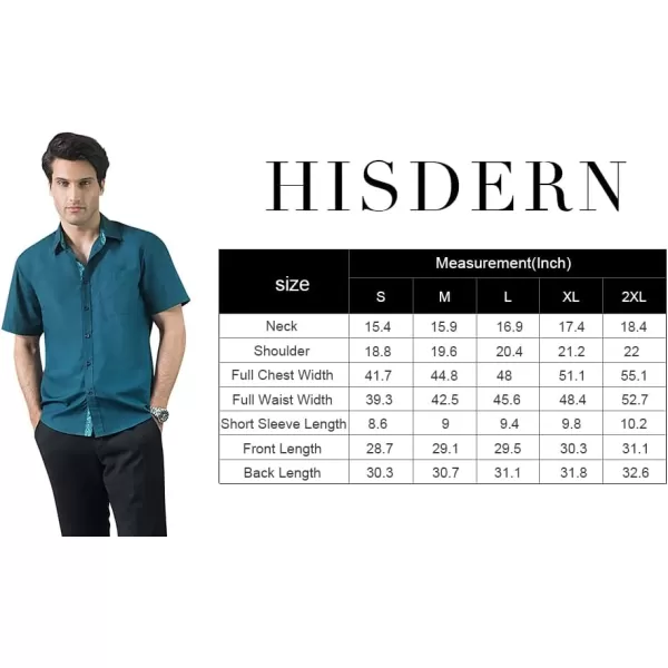HISDERN Mens Dress Shirts Short Sleeve Regular Fit Casual Button Down Shirt Inner Contrast Business Formal Pocket Shirt