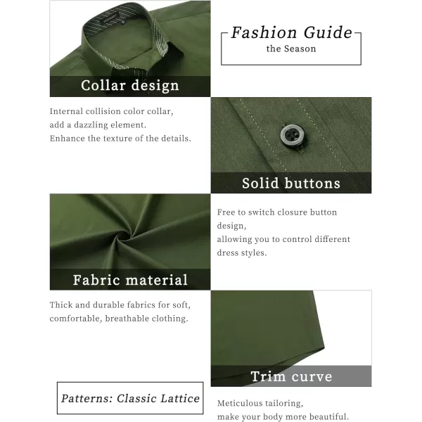 HISDERN Mens Dress Shirts Short Sleeve Regular Fit Casual Button Down Shirt Inner Contrast Business Formal Pocket Shirt