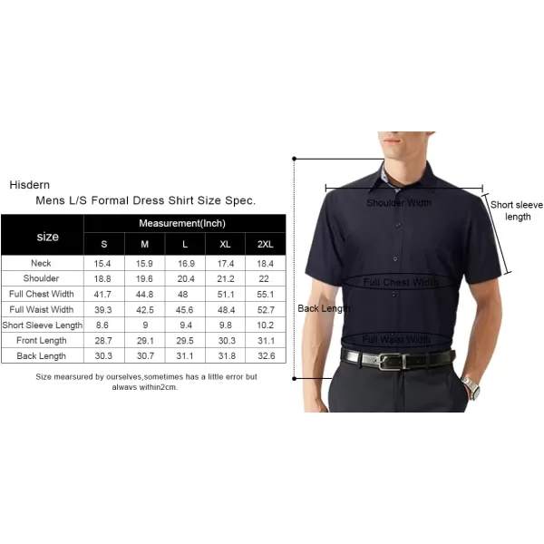 HISDERN Mens Dress Shirts Short Sleeve Regular Fit Casual Button Down Shirt Inner Contrast Business Formal Pocket Shirt