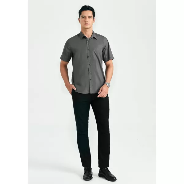 HISDERN Mens Dress Shirts Short Sleeve Regular Fit Casual Button Down Shirt Inner Contrast Business Formal Pocket Shirt
