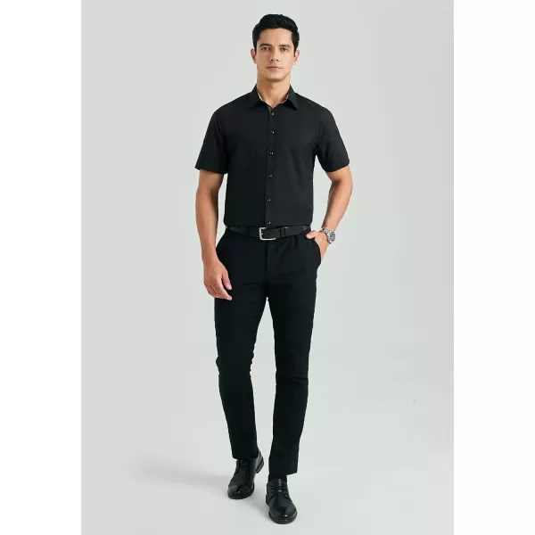 HISDERN Mens Dress Shirts Short Sleeve Regular Fit Casual Button Down Shirt Inner Contrast Business Formal Pocket Shirt