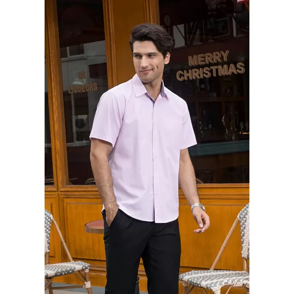 HISDERN Mens Dress Shirts Short Sleeve Regular Fit Casual Button Down Shirt Inner Contrast Business Formal Pocket Shirt