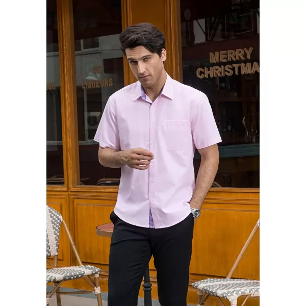 HISDERN Mens Dress Shirts Short Sleeve Regular Fit Casual Button Down Shirt Inner Contrast Business Formal Pocket Shirt