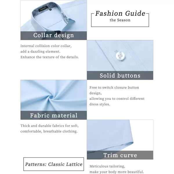 HISDERN Mens Dress Shirts Short Sleeve Regular Fit Casual Button Down Shirt Inner Contrast Business Formal Pocket Shirt