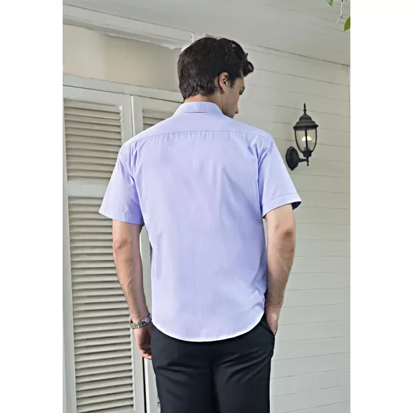 HISDERN Mens Dress Shirts Short Sleeve Regular Fit Casual Button Down Shirt Inner Contrast Business Formal Pocket Shirt