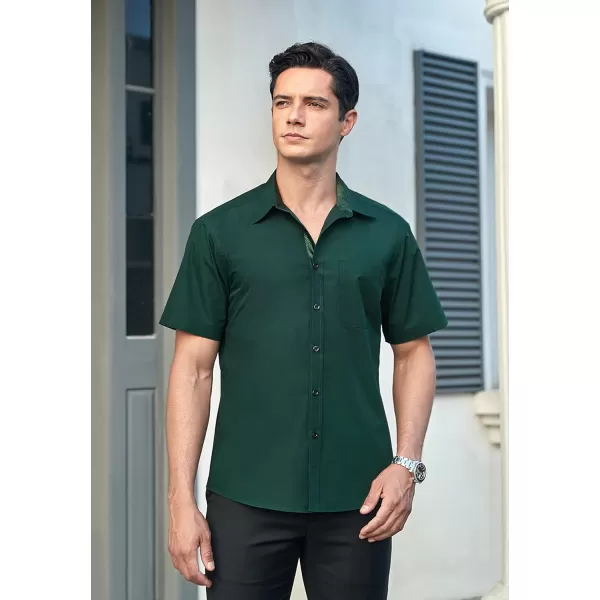 HISDERN Mens Dress Shirts Short Sleeve Regular Fit Casual Button Down Shirt Inner Contrast Business Formal Pocket Shirt