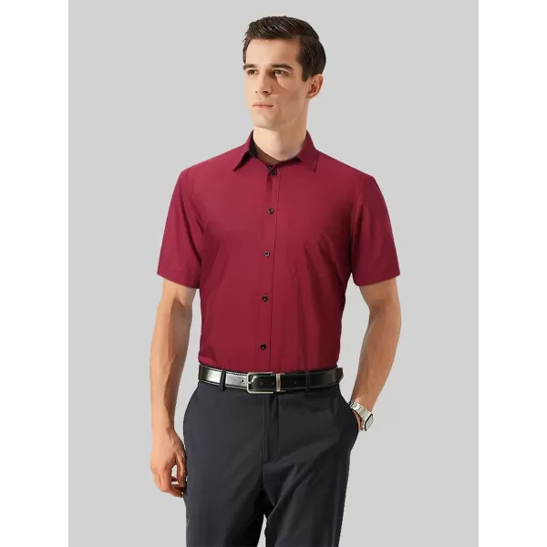 HISDERN Mens Dress Shirts Short Sleeve Regular Fit Casual Button Down Shirt Inner Contrast Business Formal Pocket Shirt