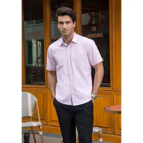 HISDERN Mens Dress Shirts Short Sleeve Regular Fit Casual Button Down Shirt Inner Contrast Business Formal Pocket Shirt