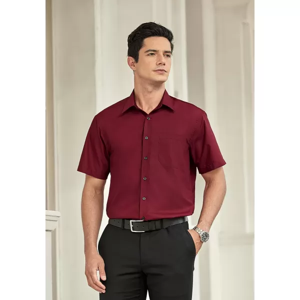 HISDERN Mens Dress Shirts Short Sleeve Regular Fit Casual Button Down Shirt Inner Contrast Business Formal Pocket Shirt