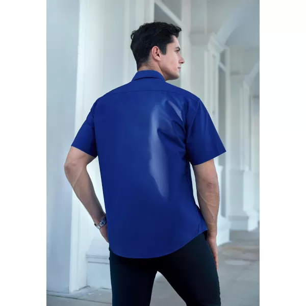 HISDERN Mens Dress Shirts Short Sleeve Regular Fit Casual Button Down Shirt Inner Contrast Business Formal Pocket Shirt