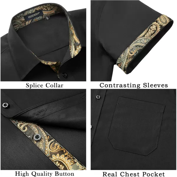 HISDERN Mens Dress Shirts Short Sleeve Regular Fit Casual Button Down Shirt Inner Contrast Business Formal Pocket Shirt