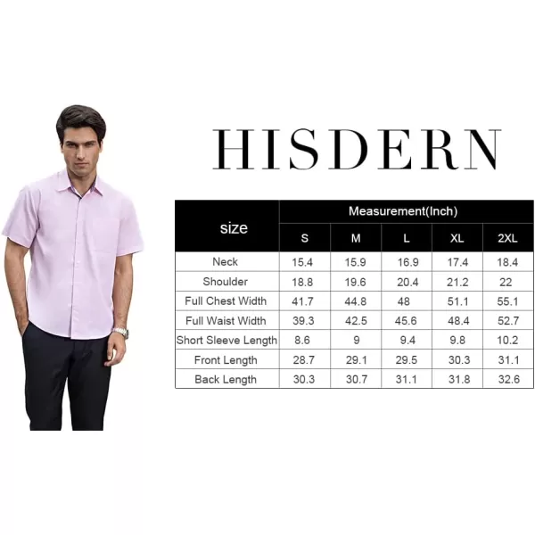HISDERN Mens Dress Shirts Short Sleeve Regular Fit Casual Button Down Shirt Inner Contrast Business Formal Pocket Shirt
