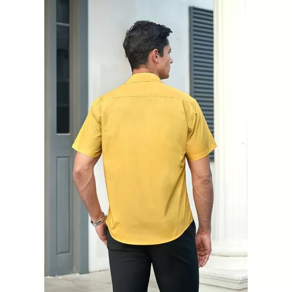 HISDERN Mens Dress Shirts Short Sleeve Regular Fit Casual Button Down Shirt Inner Contrast Business Formal Pocket Shirt