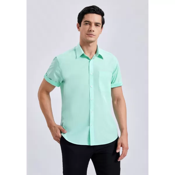 HISDERN Mens Dress Shirts Short Sleeve Regular Fit Casual Button Down Shirt Inner Contrast Business Formal Pocket Shirt