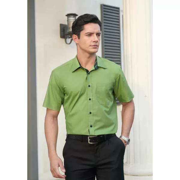 HISDERN Mens Dress Shirts Short Sleeve Regular Fit Casual Button Down Shirt Inner Contrast Business Formal Pocket Shirt