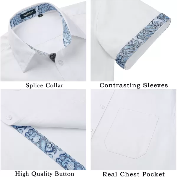 HISDERN Mens Dress Shirts Short Sleeve Regular Fit Casual Button Down Shirt Inner Contrast Business Formal Pocket Shirt