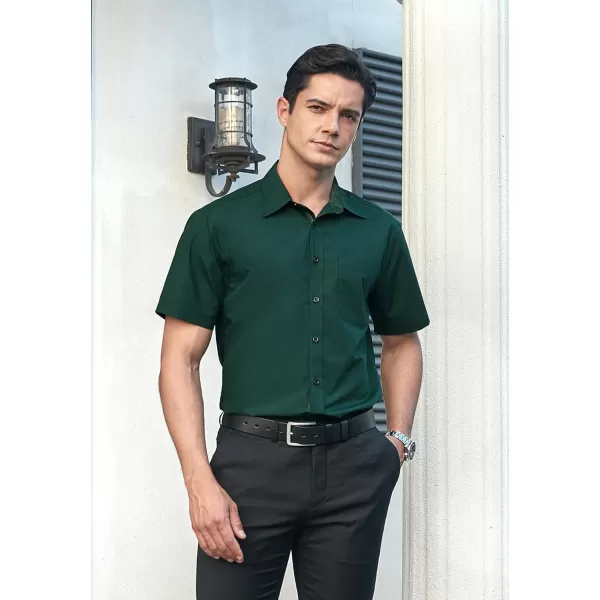 HISDERN Mens Dress Shirts Short Sleeve Regular Fit Casual Button Down Shirt Inner Contrast Business Formal Pocket Shirt