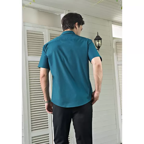 HISDERN Mens Dress Shirts Short Sleeve Regular Fit Casual Button Down Shirt Inner Contrast Business Formal Pocket Shirt