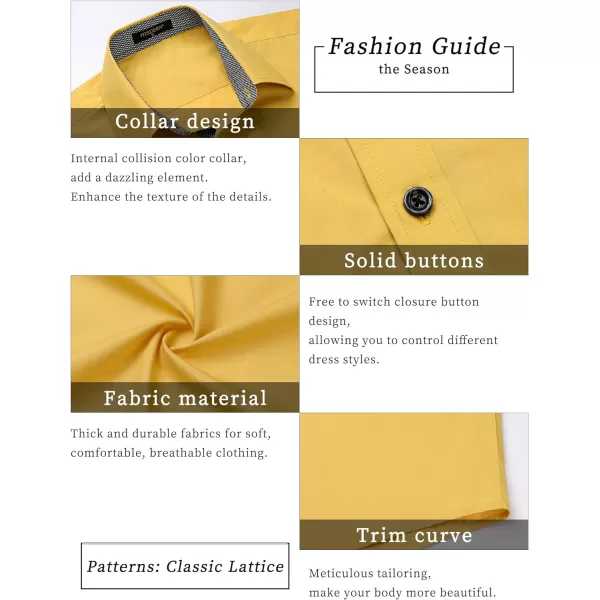 HISDERN Mens Dress Shirts Short Sleeve Regular Fit Casual Button Down Shirt Inner Contrast Business Formal Pocket Shirt