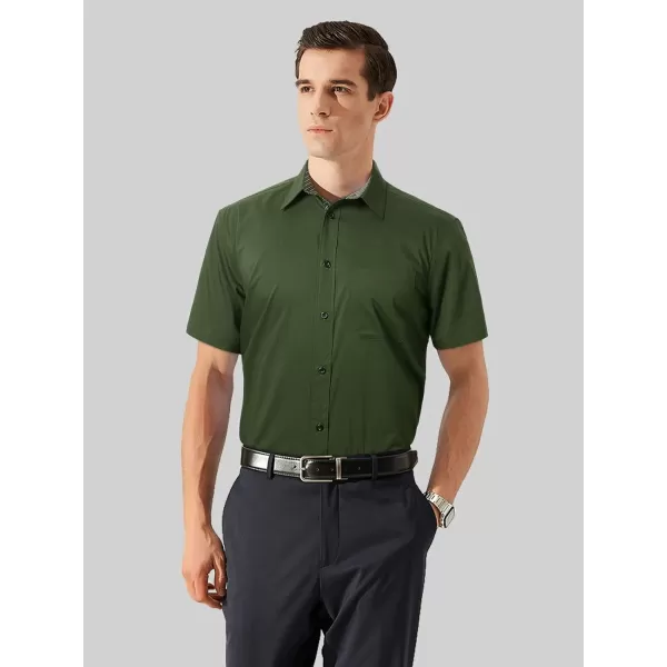 HISDERN Mens Dress Shirts Short Sleeve Regular Fit Casual Button Down Shirt Inner Contrast Business Formal Pocket Shirt