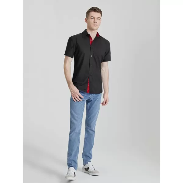 HISDERN Mens Dress Shirts Short Sleeve Regular Fit Casual Button Down Shirt Inner Contrast Business Formal Pocket Shirt