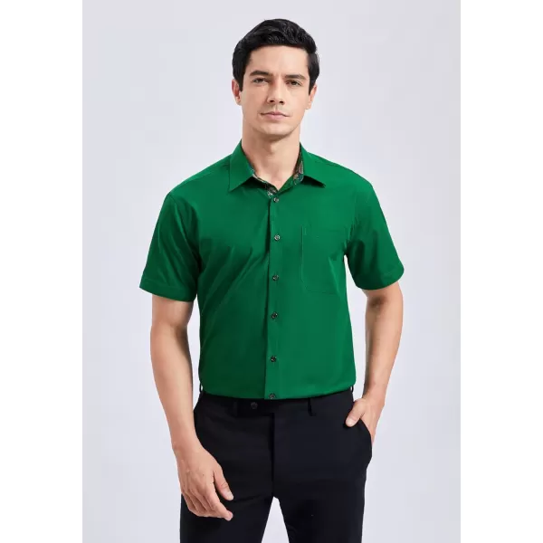HISDERN Mens Dress Shirts Short Sleeve Regular Fit Casual Button Down Shirt Inner Contrast Business Formal Pocket Shirt