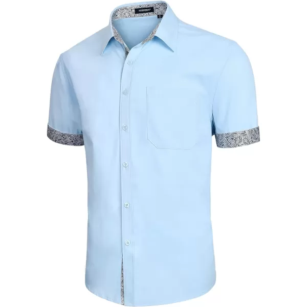 HISDERN Mens Dress Shirts Short Sleeve Regular Fit Casual Button Down Shirt Inner Contrast Business Formal Pocket Shirt