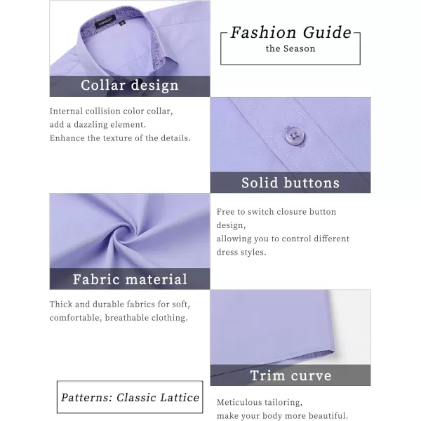 HISDERN Mens Dress Shirts Short Sleeve Regular Fit Casual Button Down Shirt Inner Contrast Business Formal Pocket Shirt