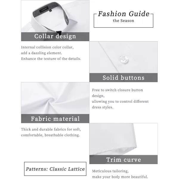 HISDERN Mens Dress Shirts Short Sleeve Regular Fit Casual Button Down Shirt Inner Contrast Business Formal Pocket Shirt