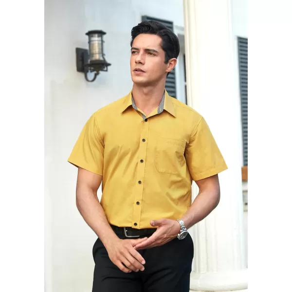 HISDERN Mens Dress Shirts Short Sleeve Regular Fit Casual Button Down Shirt Inner Contrast Business Formal Pocket Shirt