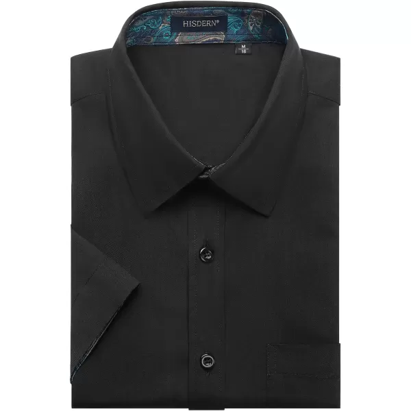 HISDERN Mens Dress Shirts Short Sleeve Regular Fit Casual Button Down Shirt Inner Contrast Business Formal Pocket Shirt