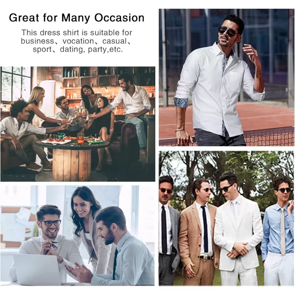HISDERN Mens Dress Shirts Short Sleeve Regular Fit Casual Button Down Shirt Inner Contrast Business Formal Pocket Shirt
