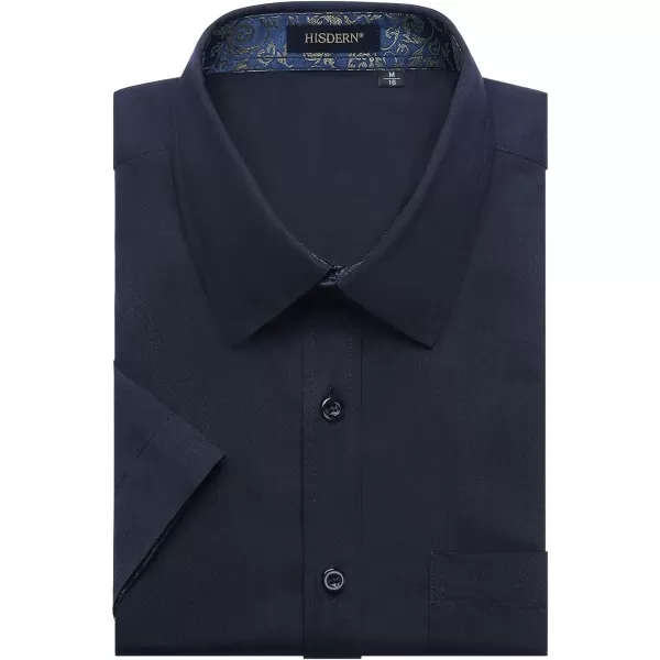 HISDERN Mens Dress Shirts Short Sleeve Regular Fit Casual Button Down Shirt Inner Contrast Business Formal Pocket Shirt